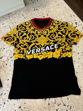 Versace Black & Yellow Baroque Logo Tee